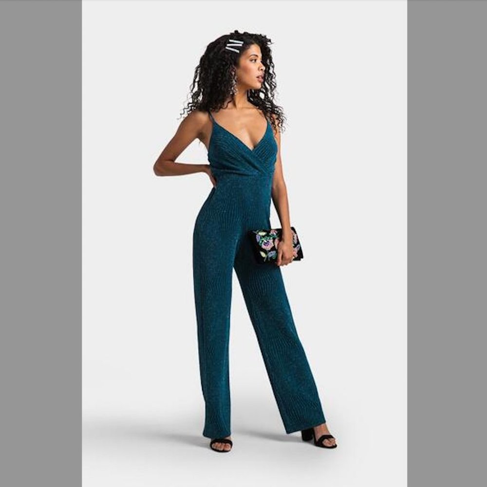 Veena Glitter Surplice Jumpsuit from Francescas
